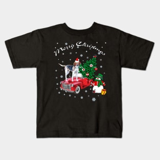 Treeing Walker Coonhound Rides Red Truck Christmas Kids T-Shirt